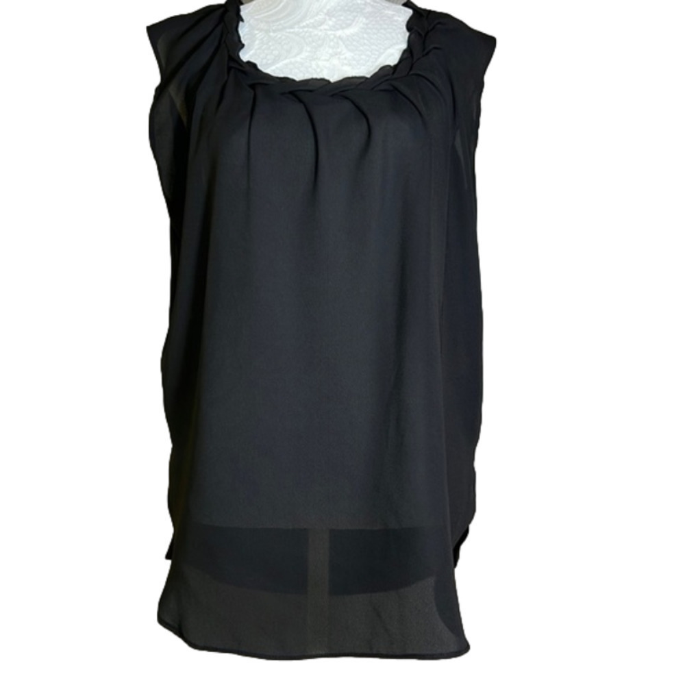 PHILOSOPHY Sleeves Black Blouse with Braid detail at Neck - Size Medium